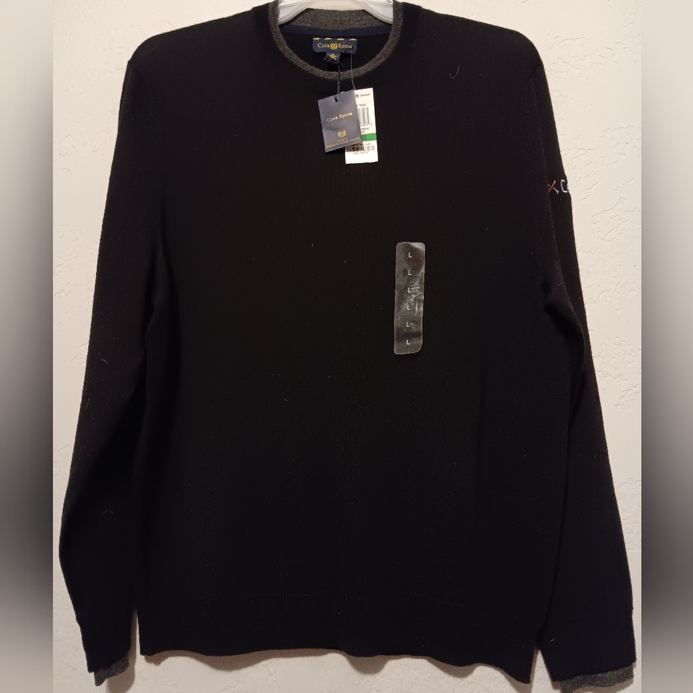 Golf Cervello Club Room Men Deep Black Merino Wool Blend‎ Performance Crewneck